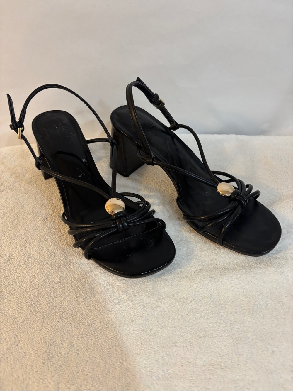 Apt. 9 Black Strappy Slingback Heels with Gold Accent
